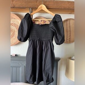 Women’s American Eagle Smocked Dress Puff Sleeve Babydoll Mini Black xs